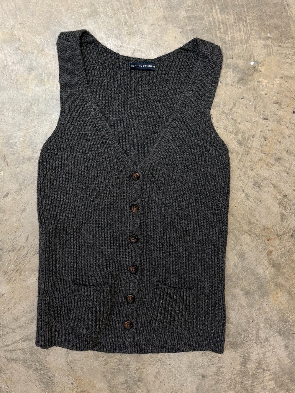 Brandy Melville Charcoal Ribbed V-Neck Button Front Vest